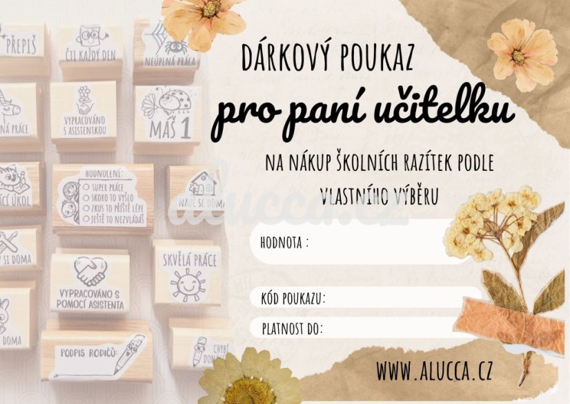 dárkový poukaz na nákup školních razítek - částka: 500 Kč