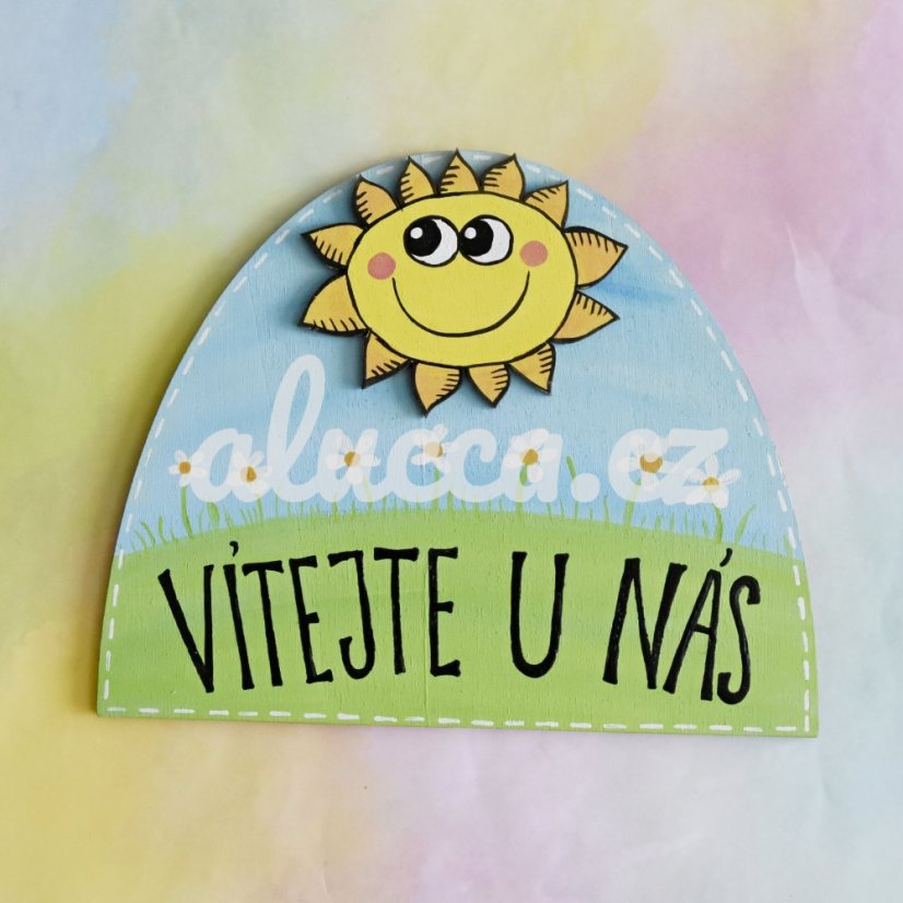 dřevěná cedulka  - Vítejte u nás