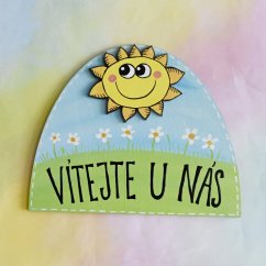 dřevěná cedulka  - Vítejte u nás